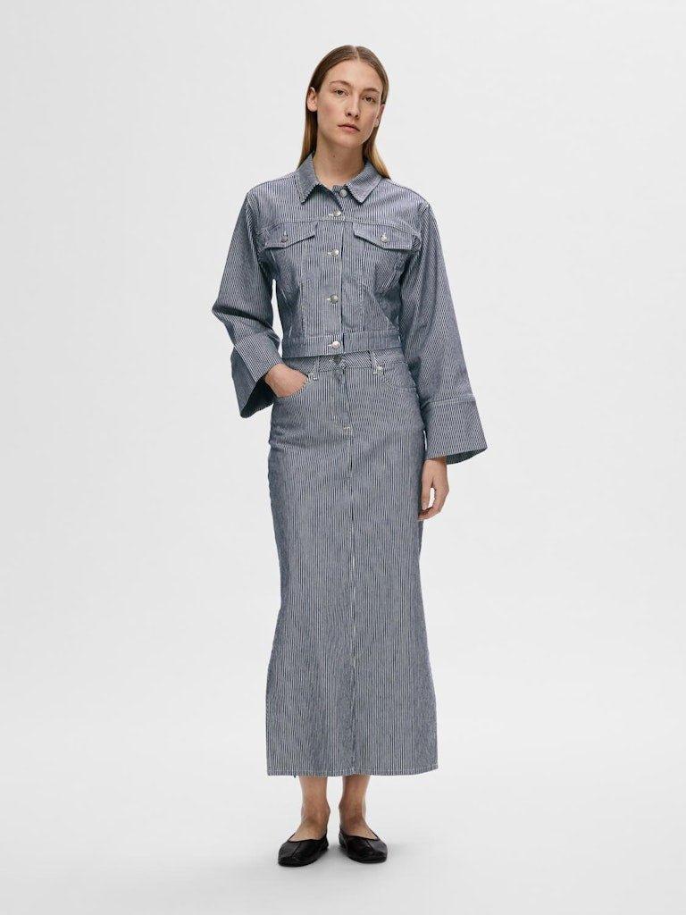 Selected Femme Myra - Stribet denimnederdel - HUSET Men & Women