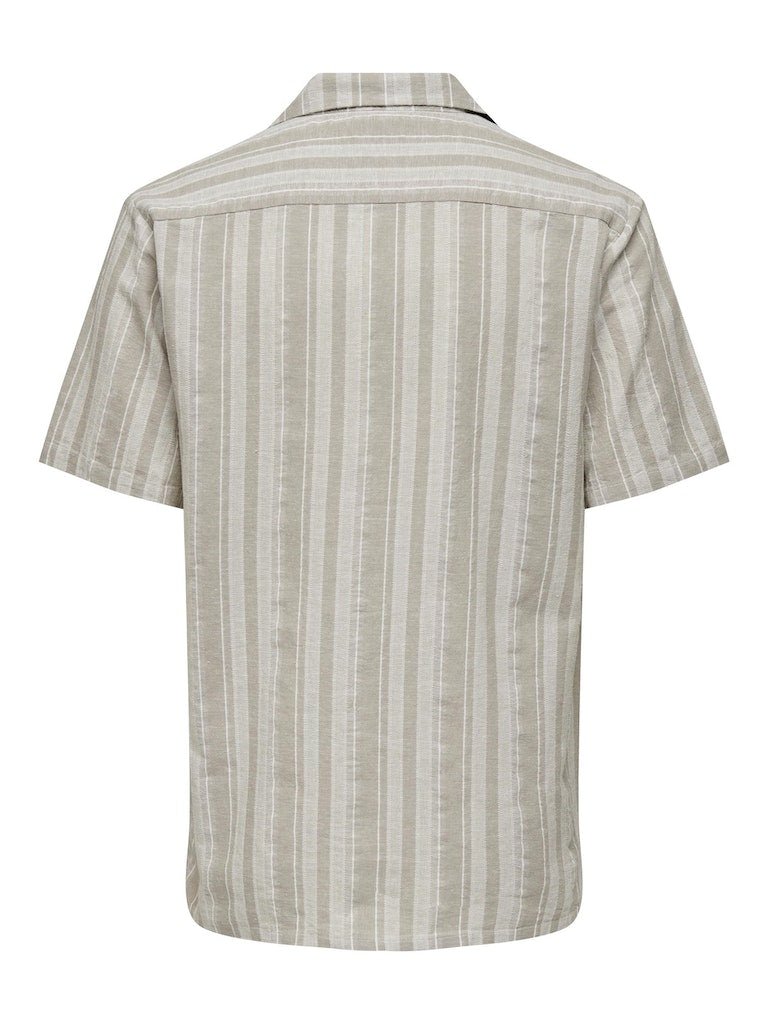 Only & Sones Eye - Kortærmet stribet skjorte m. hør - HUSET Men & Women (8018195087612)