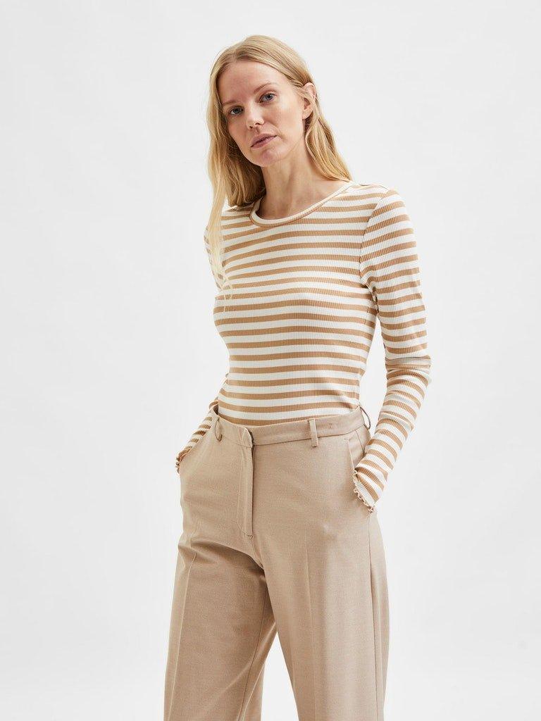 Selected Femme Anna - Stribet langærmet t-shirt - HUSET Men & Women