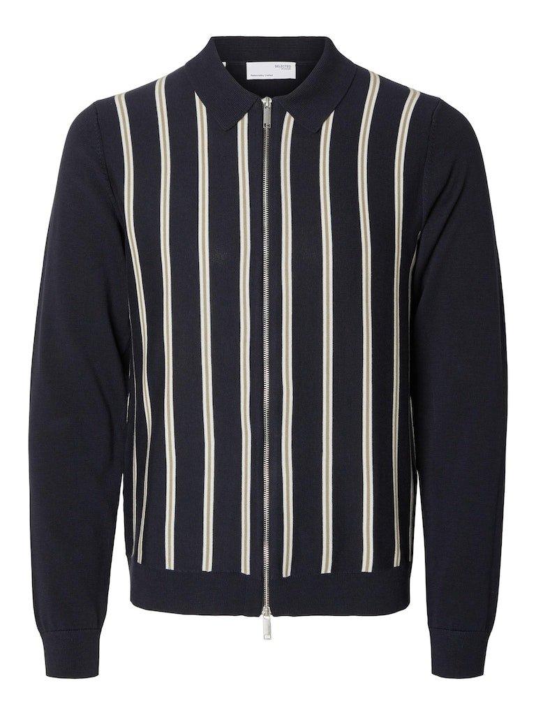 Selected Homme Mattis - Stribet strik cardigan m. lynlås - HUSET Men & Women